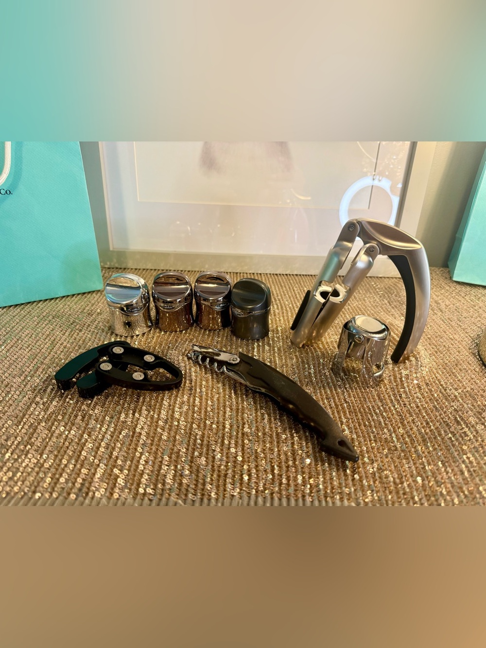 🌸H27 - Black Corkscrew Wine Opener, Stoppers, Cutter🍷🛍️